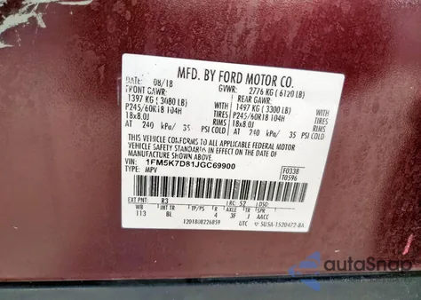 2018 Ford Explorer Xlt из США, поврежденный, VIN 1FM5K7D81JGC69900